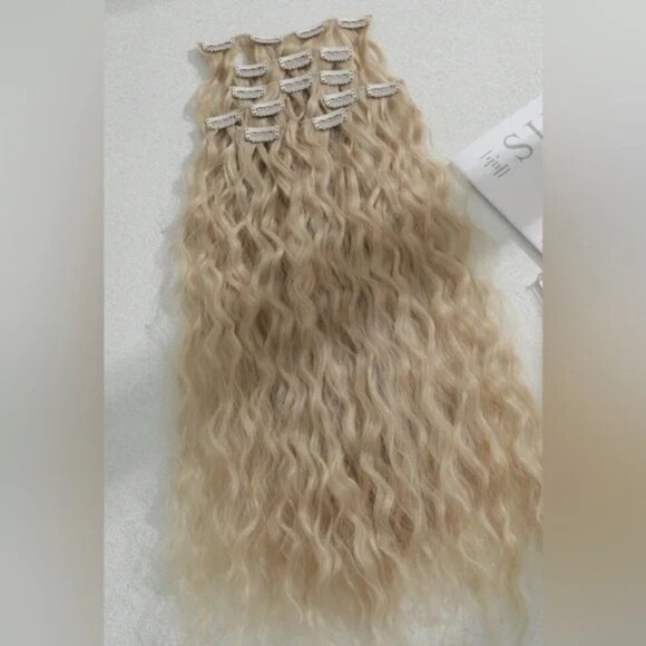 Curly Wave Natural Light Ash Blonde 7pcs hair set Extensions - Clip ins - Picture 1 of 8
